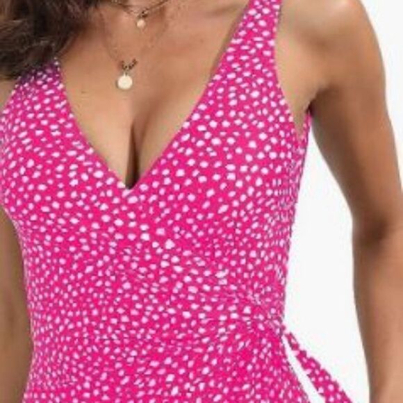 One Piece Swimsuit Low Back Tummy Control Ruched Retro Bathing Suit V Neck Wrap - Picture 5 of 8